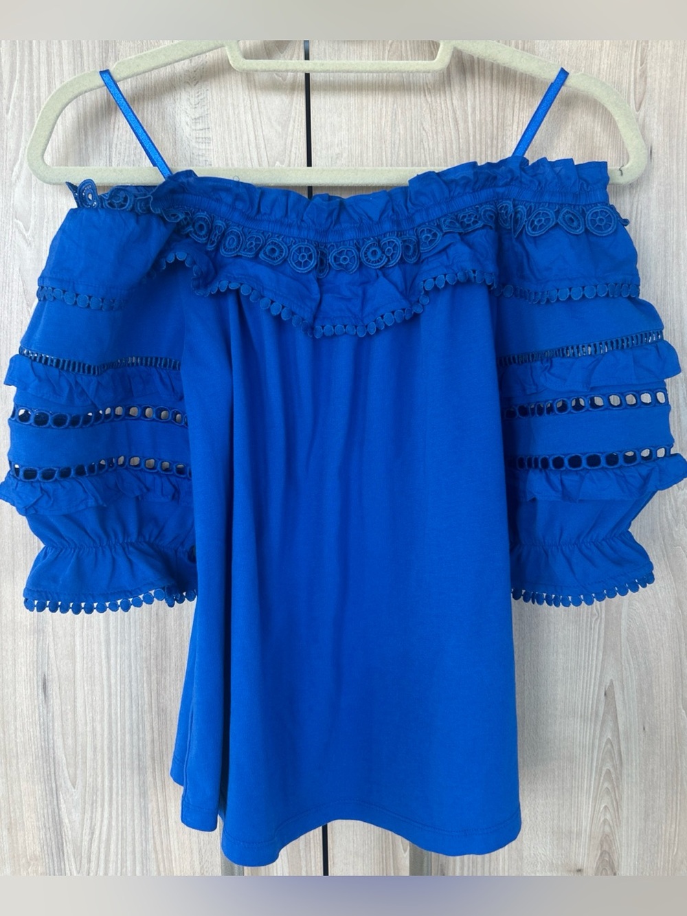Lilly Pulitzer Cobalt Blue Lace Off Shoulder Top Women’s Small Boho Resort Chic